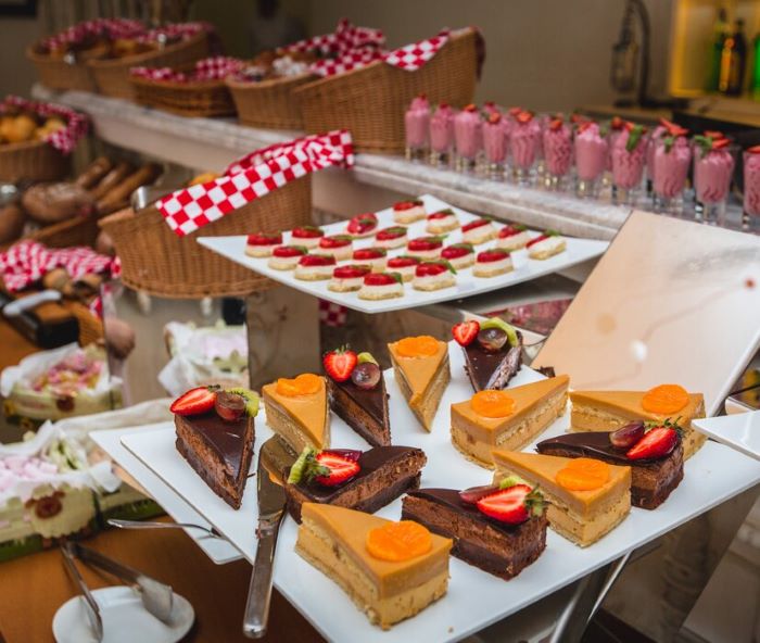 A candy buffet centerpiece appeals to their sweet tooth.